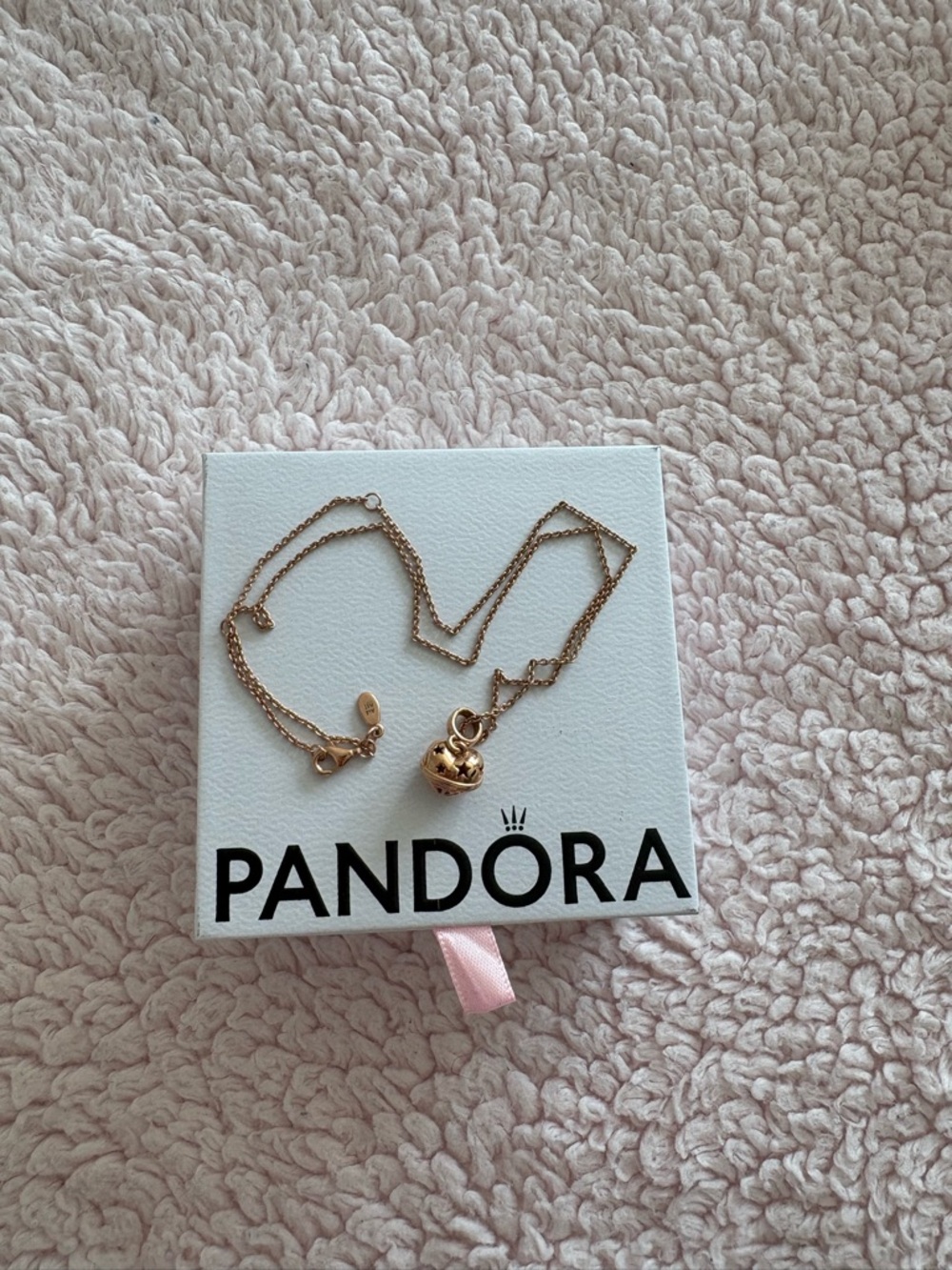 Pandora Rose Gold Festive Bell Heart Charm Necklace